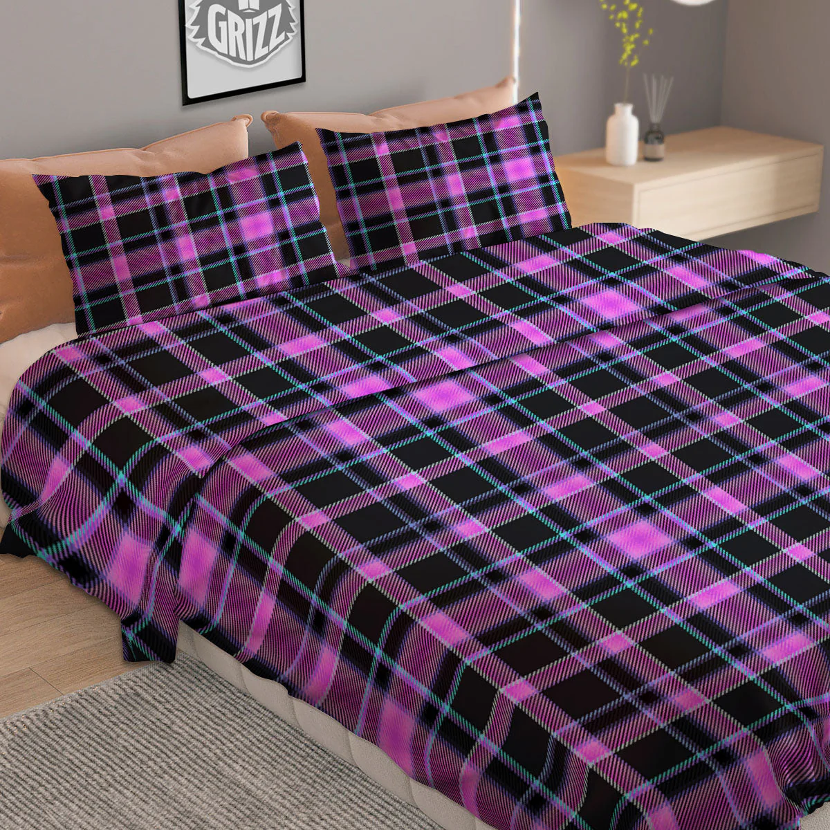 Buffalo Plaid Purple Print Pattern Duvet Cover Bedding Set - Image 2
