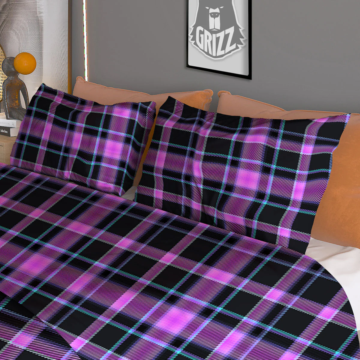 Buffalo Plaid Purple Print Pattern Duvet Cover Bedding Set - Image 3