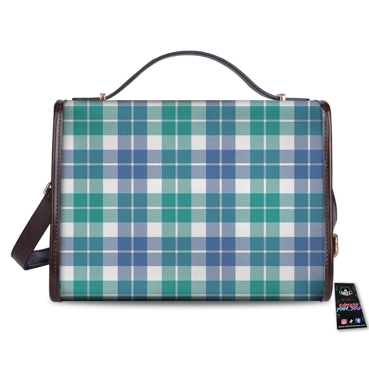 Buffalo Plaid White Green And Blue Print Pattern Women's Satchel Bag - Image 2