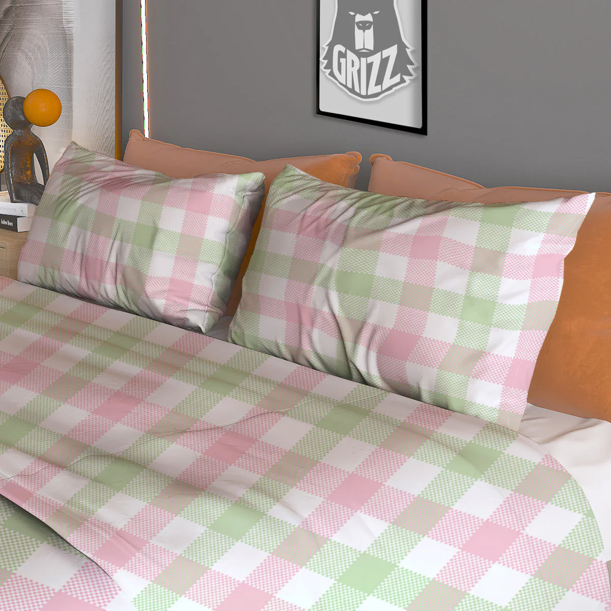 Buffalo Plaid White Pink And Green Print Pattern Duvet Cover Bedding Set - Image 3