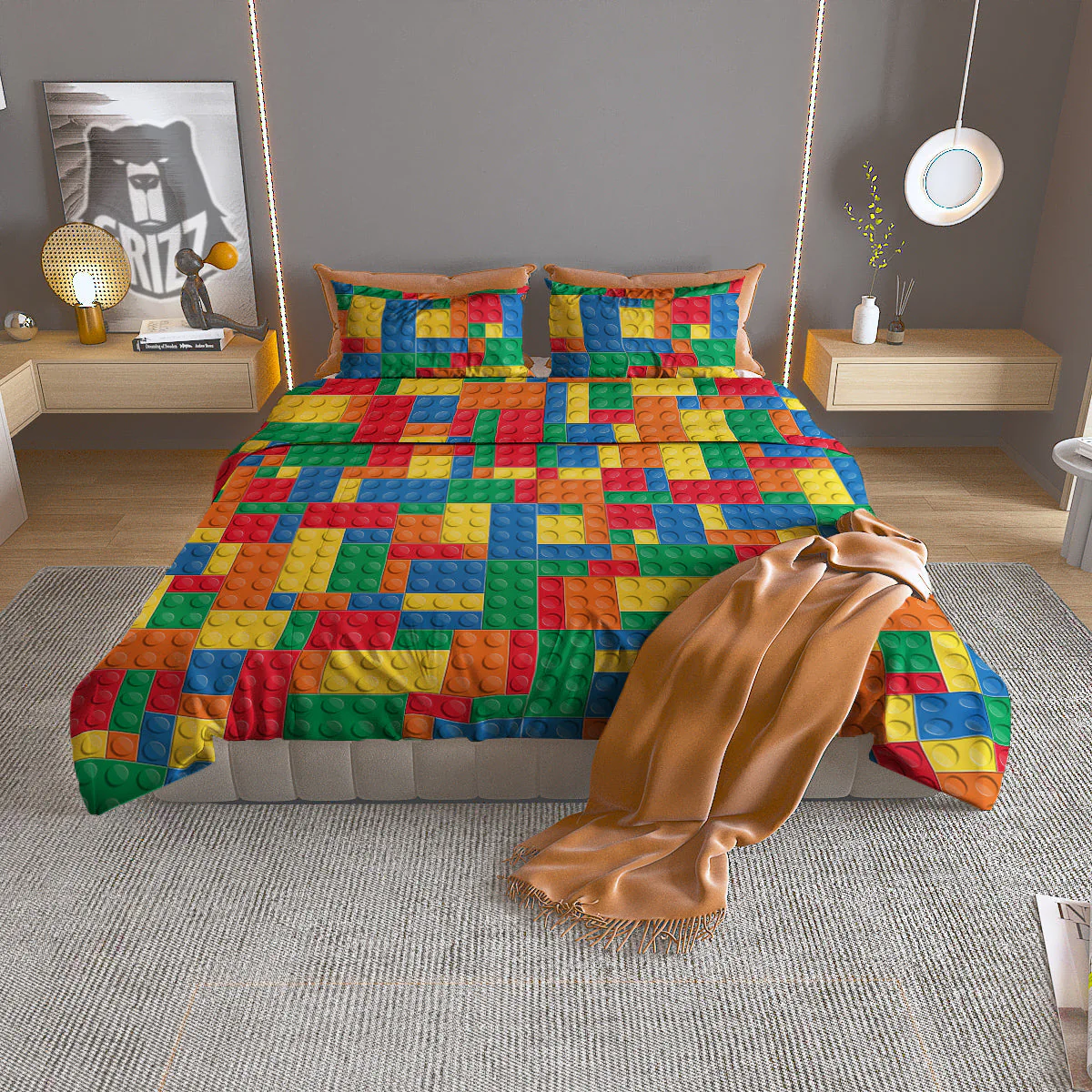 Building Blocks Colorful Plastic Print Duvet Cover Bedding Set