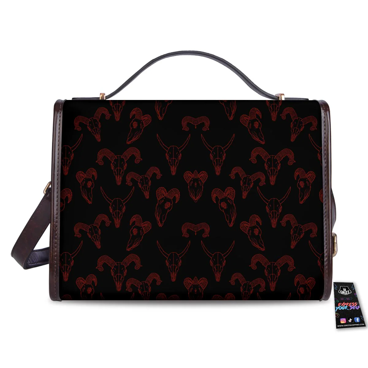 Bull Skull Black And Red Print Pattern Women's Satchel Bag - Image 2