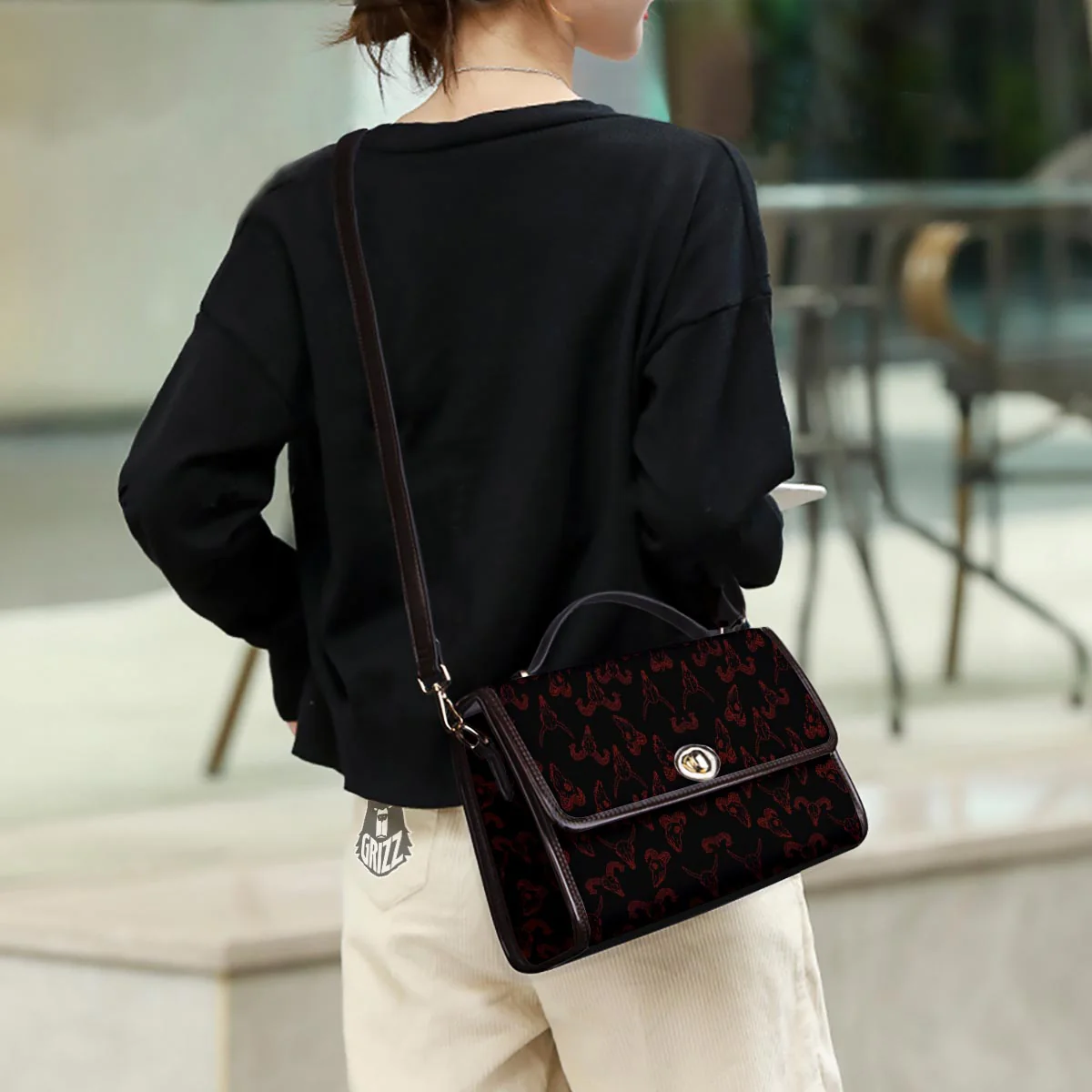 Bull Skull Black And Red Print Pattern Women's Satchel Bag - Image 3