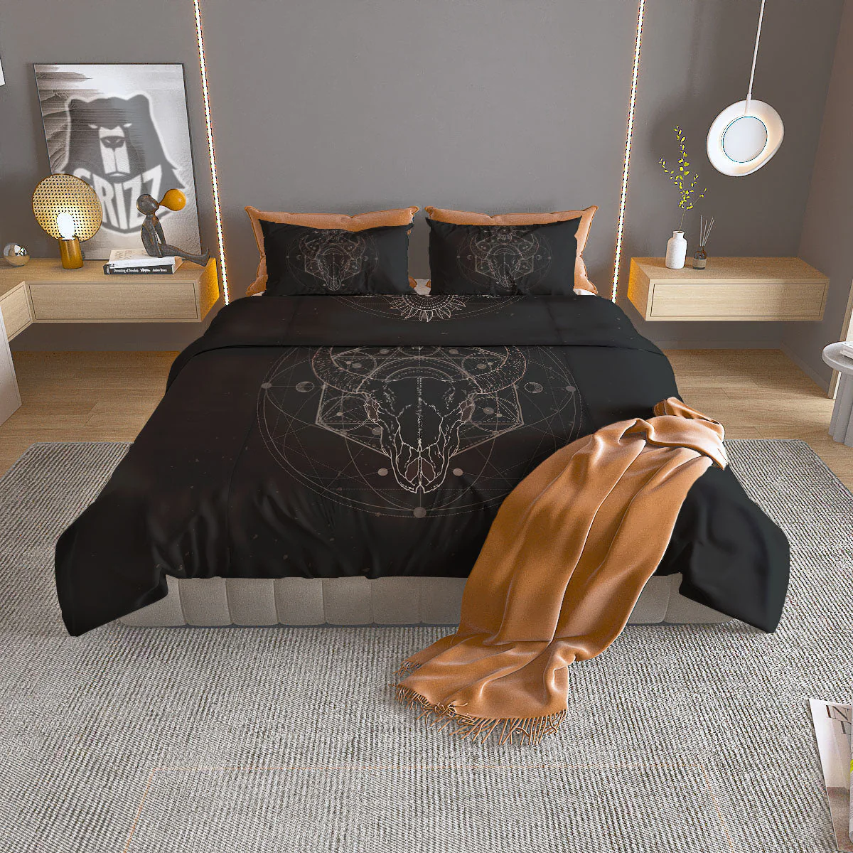 Bull Skull Geometric Print Duvet Cover Bedding Set