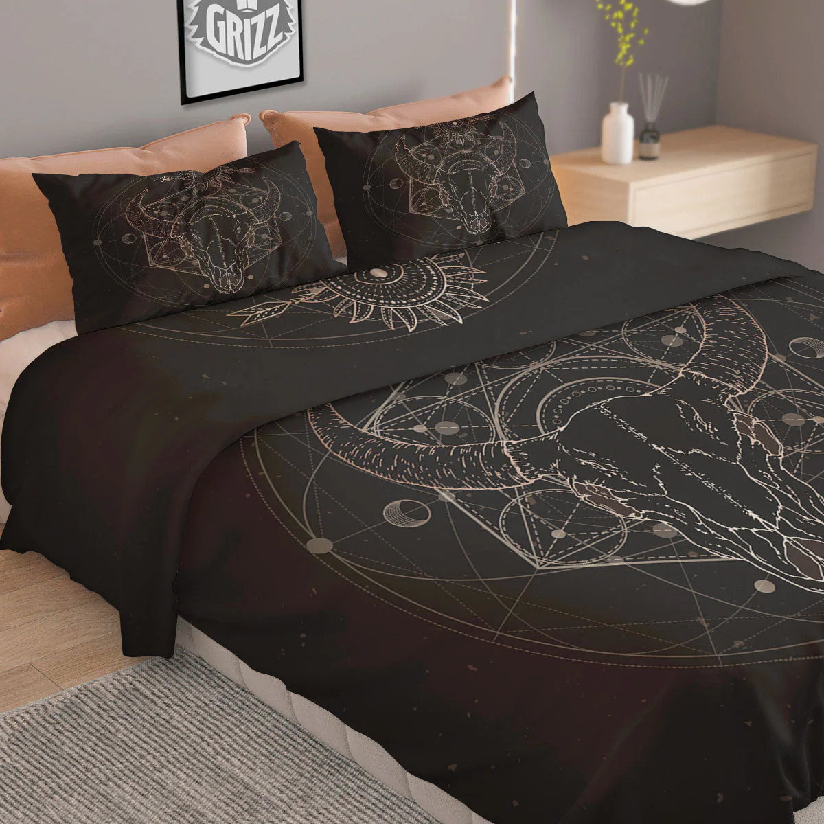 Bull Skull Geometric Print Duvet Cover Bedding Set - Image 2