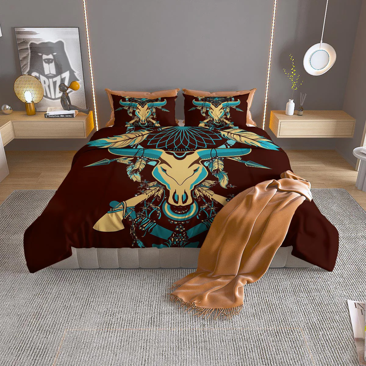 Bull Skull Indian Tribal Print Duvet Cover Bedding Set