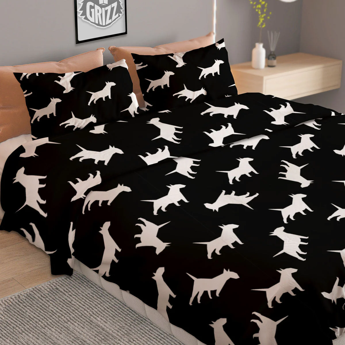 Bull Terrier Black Print Pattern Duvet Cover Bedding Set - Image 2