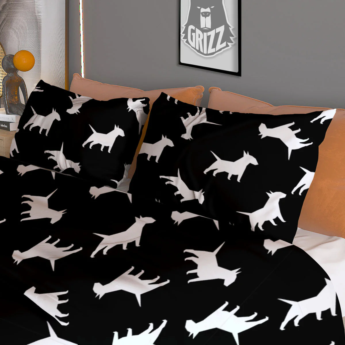 Bull Terrier Black Print Pattern Duvet Cover Bedding Set - Image 3