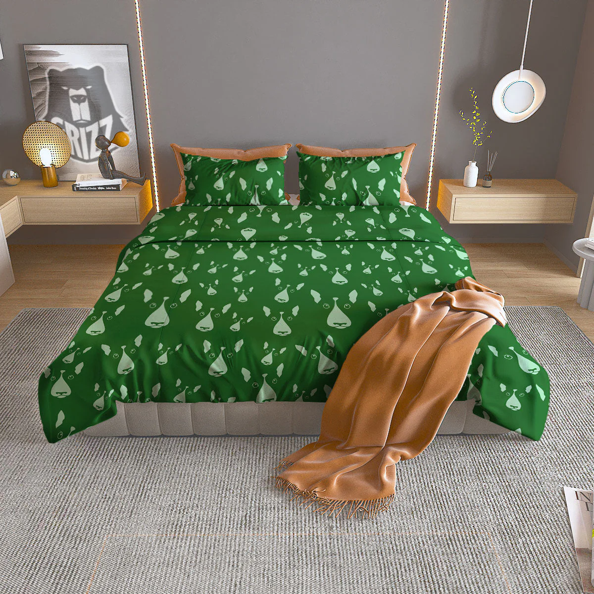 Bull Terrier Green Print Pattern Duvet Cover Bedding Set