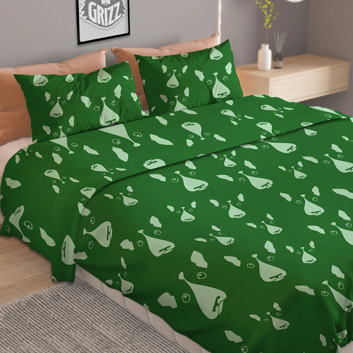 Bull Terrier Green Print Pattern Duvet Cover Bedding Set - Image 2