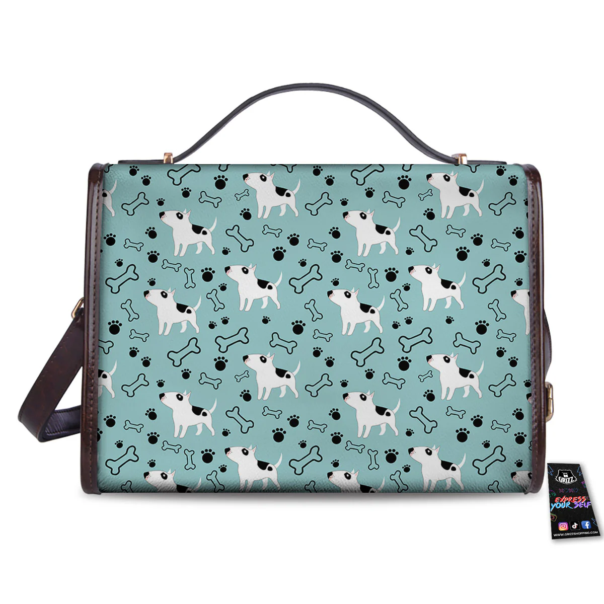 Bull Terrier Laurel Green Print Pattern Women's Satchel Bag - Image 2
