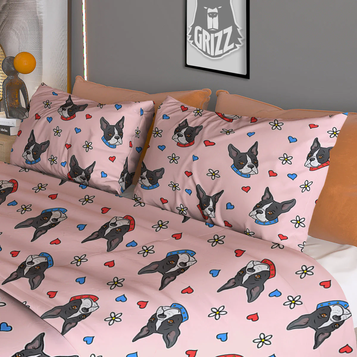 Bull Terrier Pink Print Pattern Duvet Cover Bedding Set - Image 3