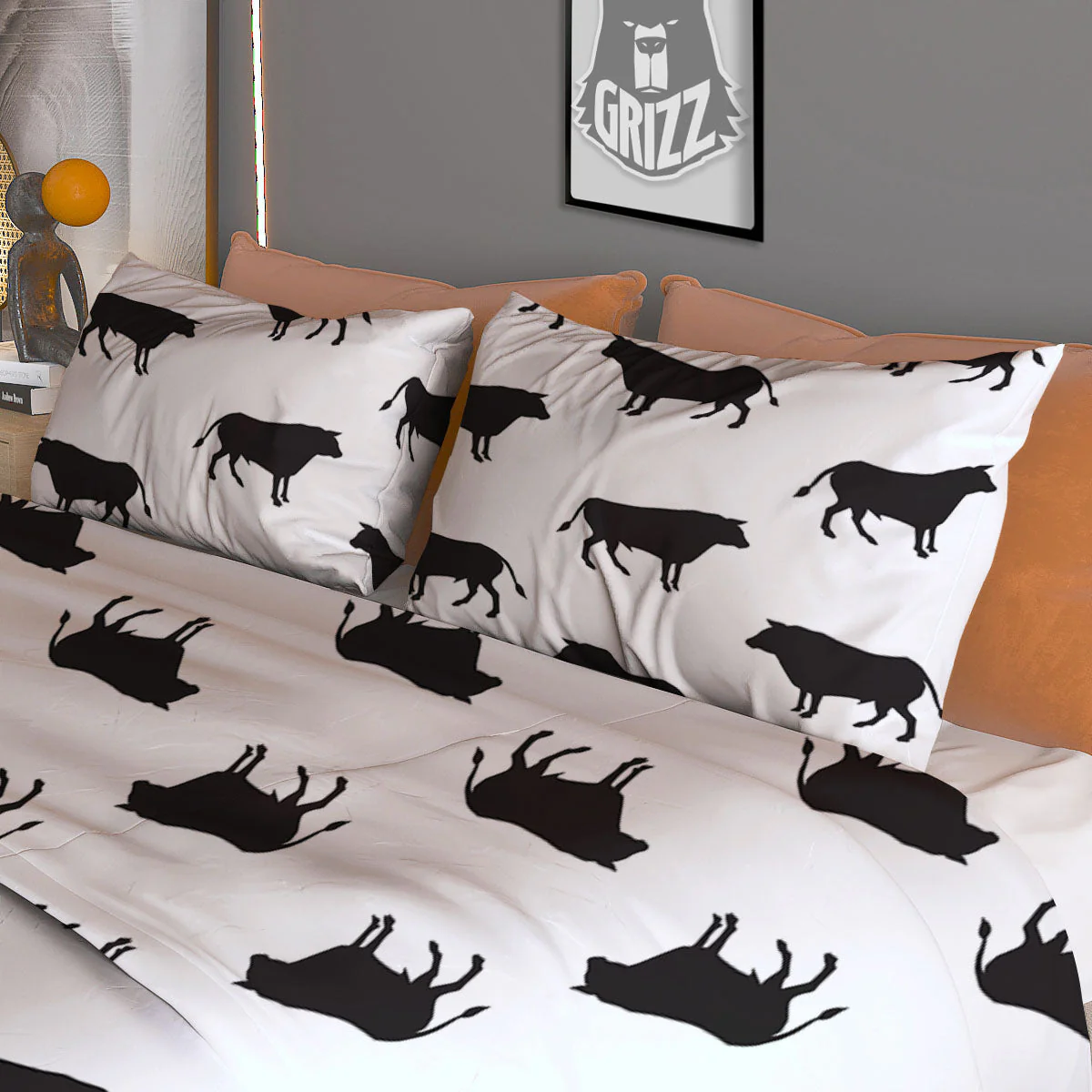 Bull White And Black Print Pattern Duvet Cover Bedding Set - Image 3