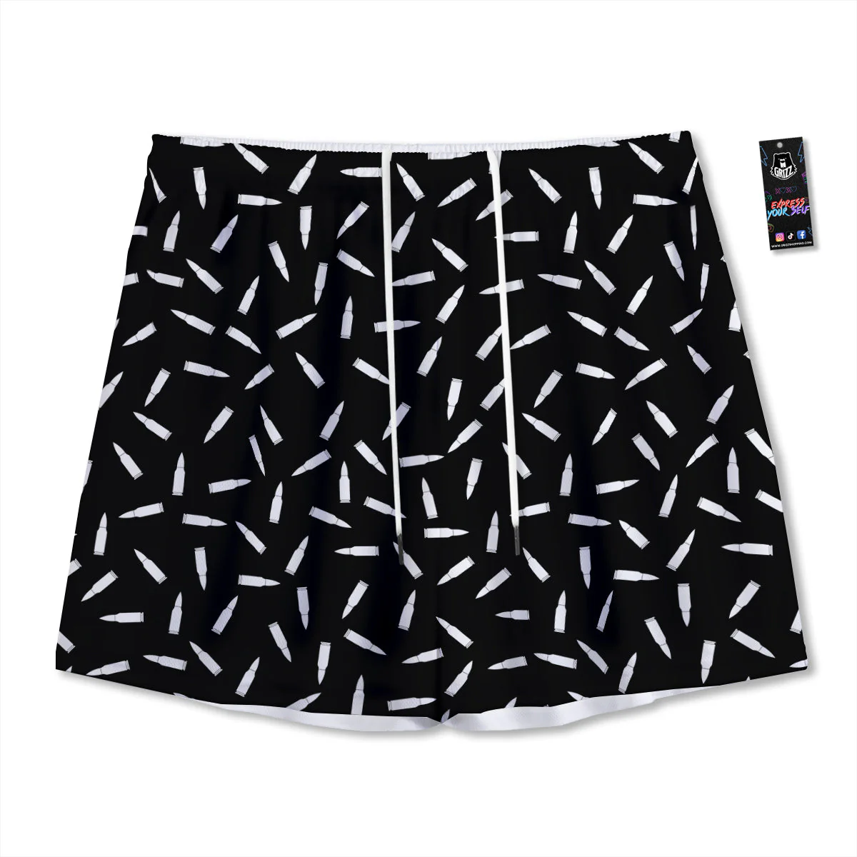 Bullet Gun White Print Pattern Mesh Shorts