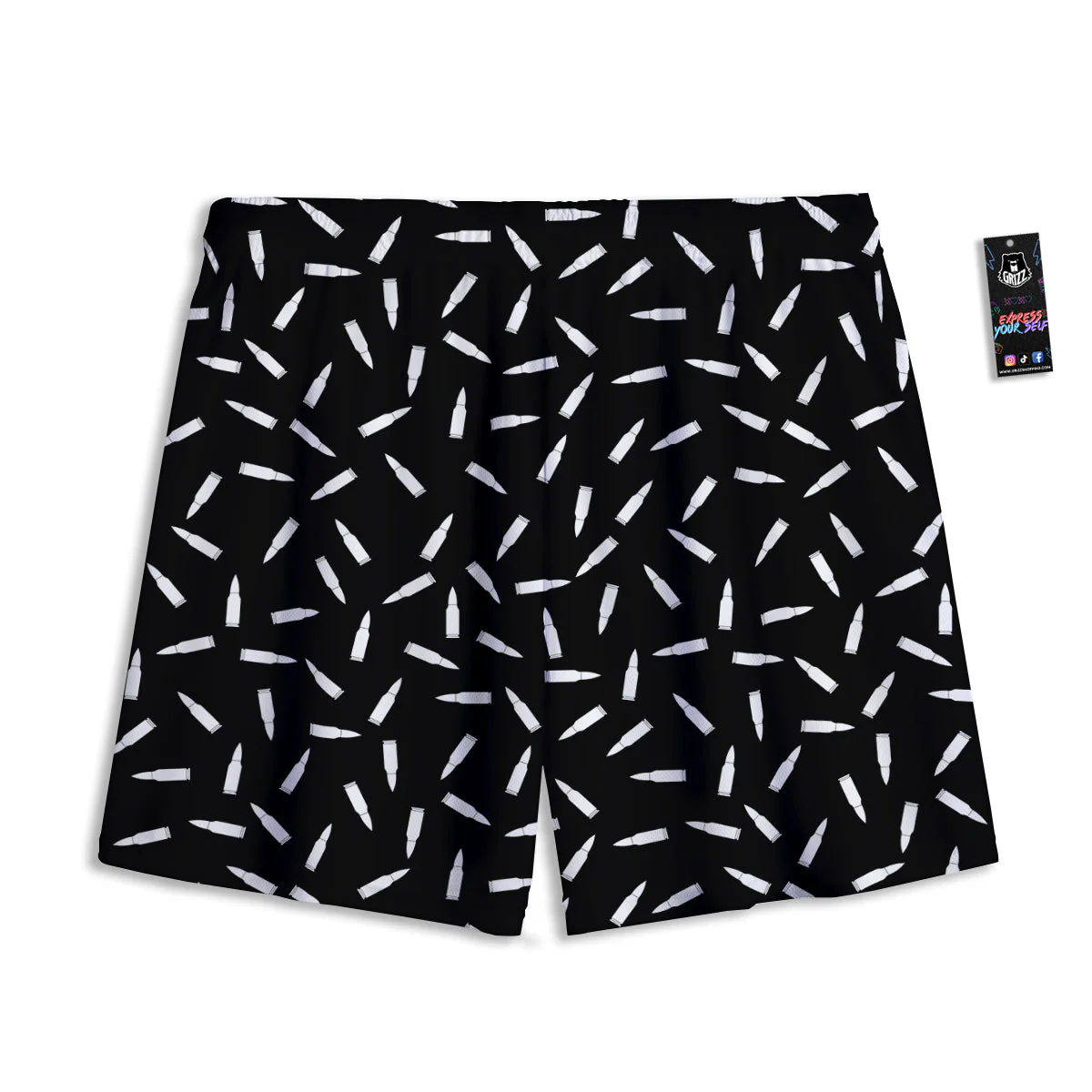 Bullet Gun White Print Pattern Mesh Shorts - Image 2