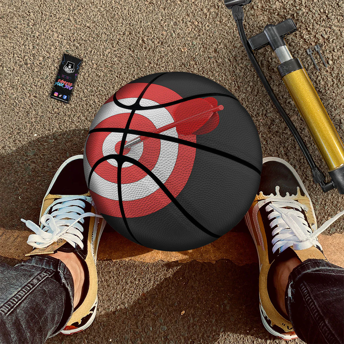Bullseye Target White And Red Print Basketball - Image 2