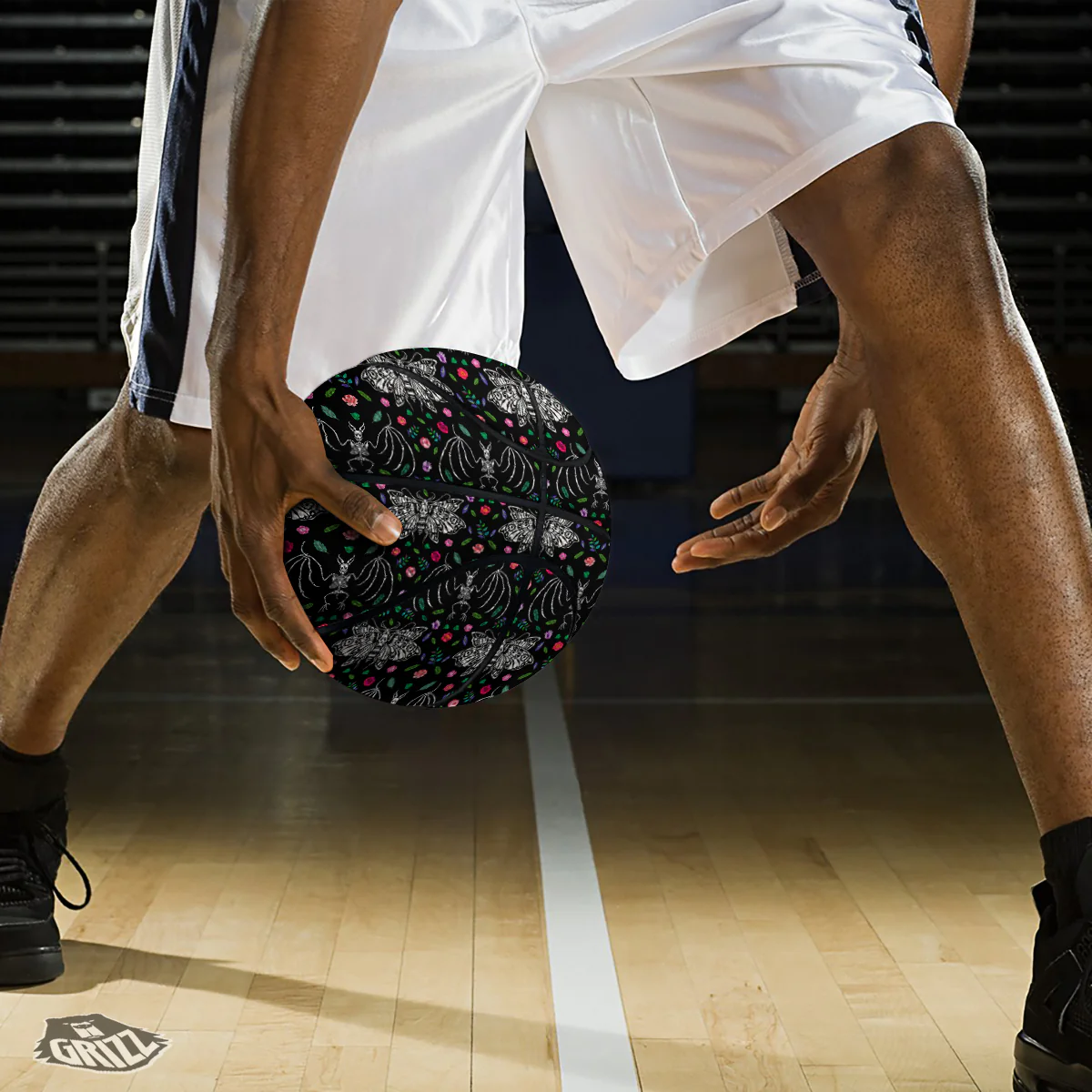 Butterflies And Skeletons of Bats Print Pattern Basketball - Image 3