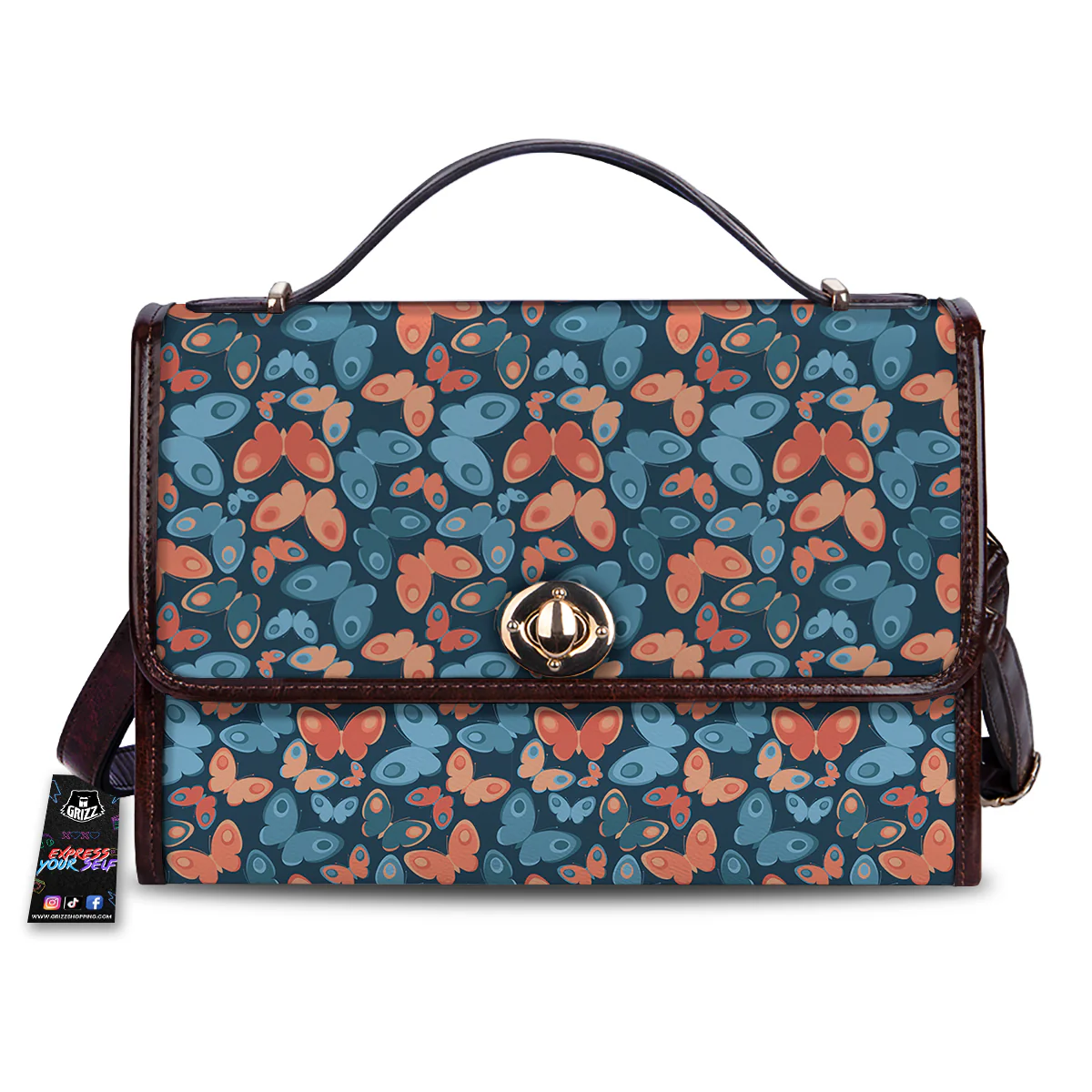 Butterfly Blue And Orange Print Women's Satchel Bag