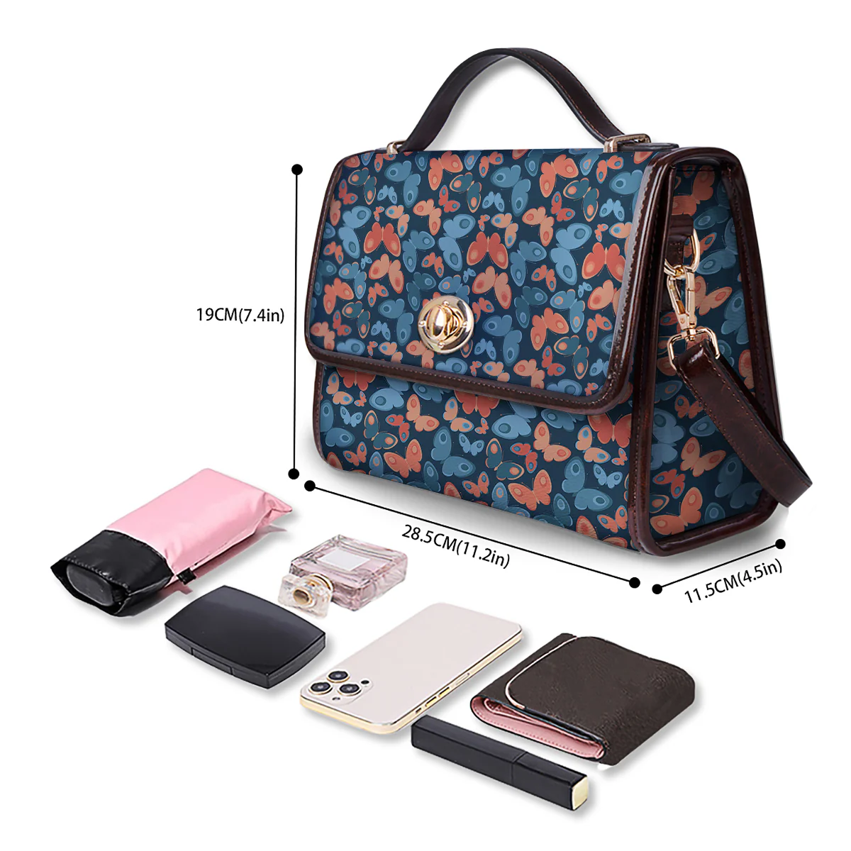 Butterfly Blue And Orange Print Women's Satchel Bag - Image 4