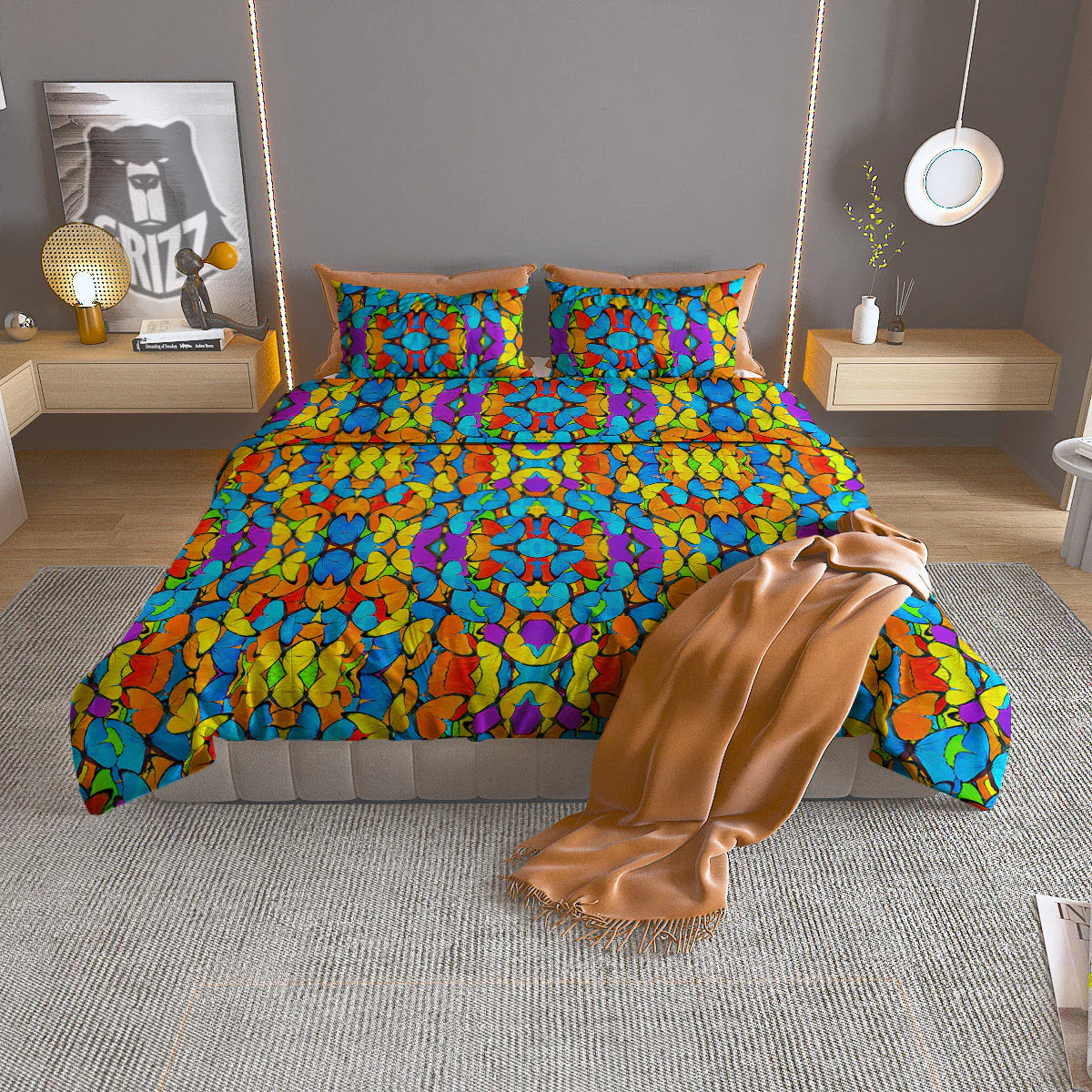 Butterfly Colorful Print Pattern Duvet Cover Bedding Set