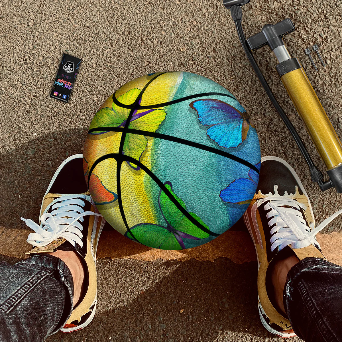 Butterfly Colorful Watercolor Print Basketball - Image 3