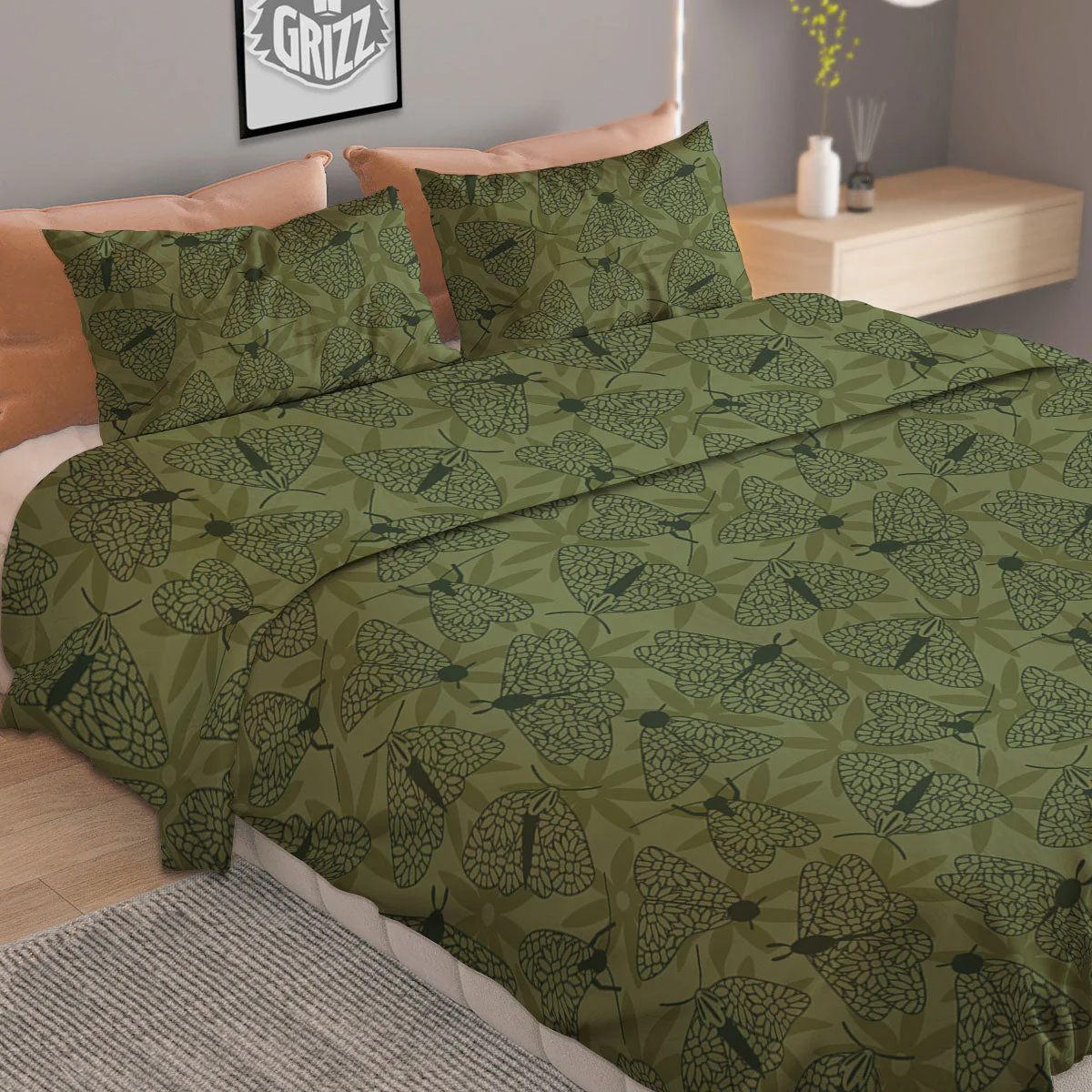 Butterfly Monarch Green Print Pattern Duvet Cover Bedding Set - Image 2