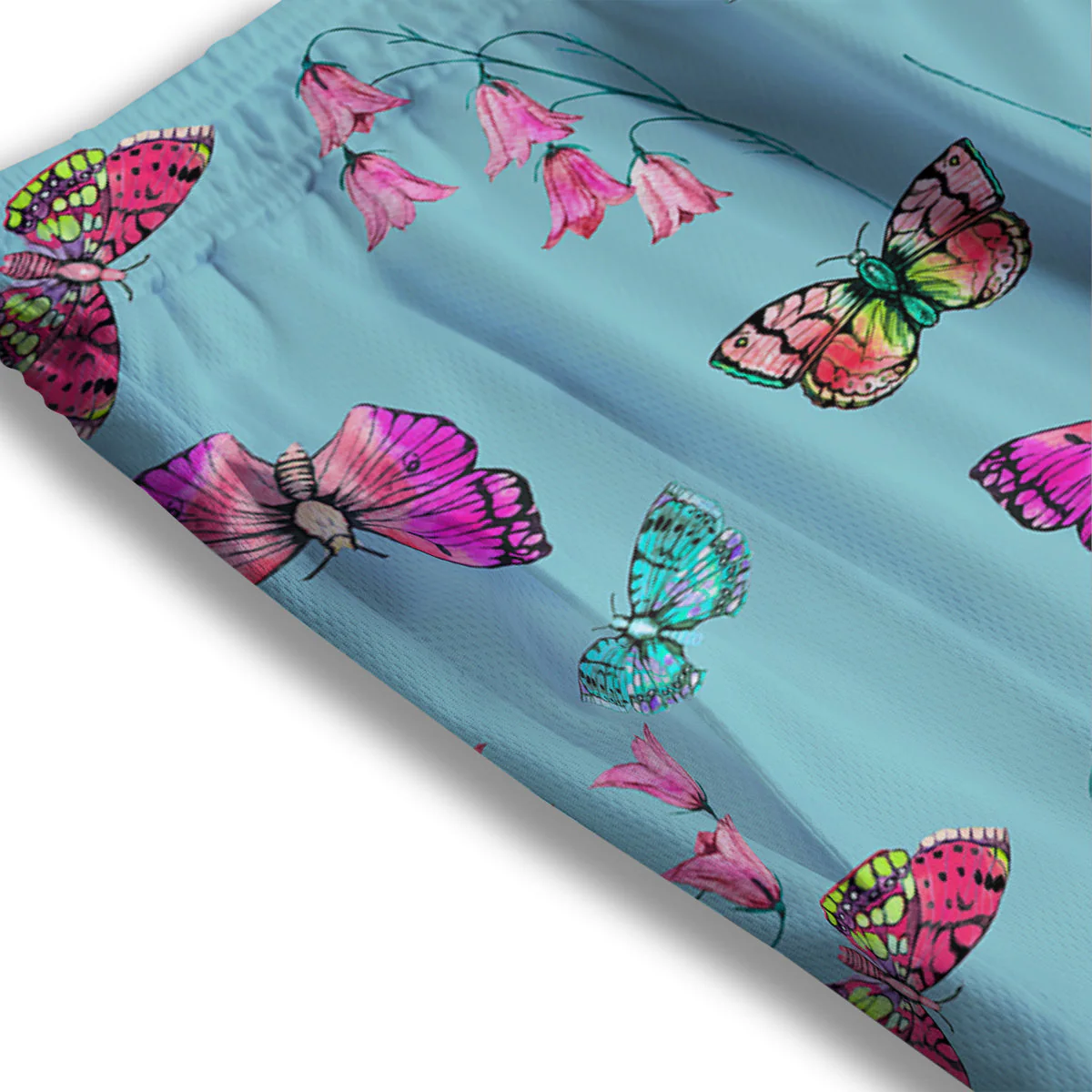 Butterfly Pink And Turquoise Print Pattern Mesh Shorts - Image 3