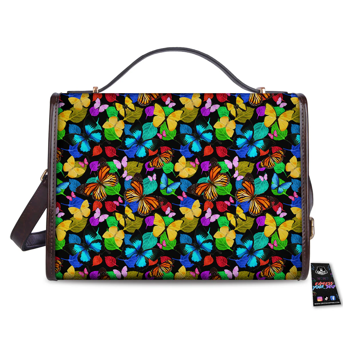 Butterfly Rainbow Print Pattern Women's Satchel Bag - Image 2