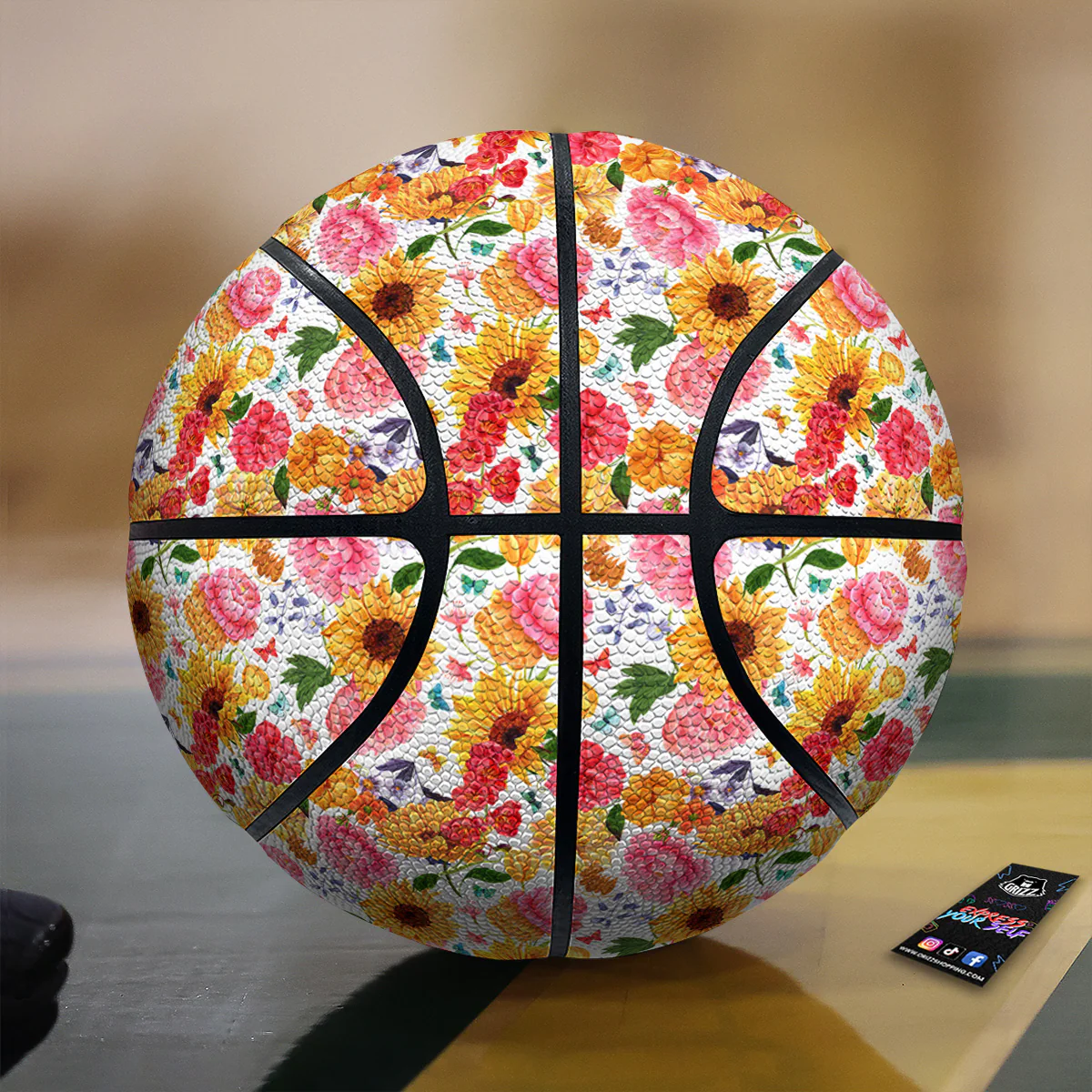 Butterfly Sunflowers Peonies Print Pattern Basketball