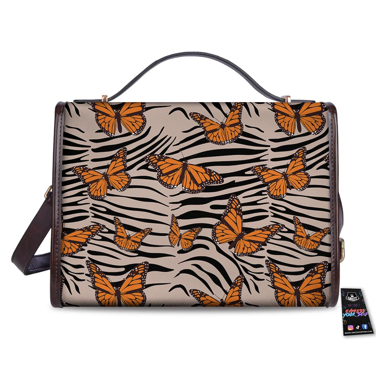 Butterfly Tiger Monarch Print Pattern Women's Satchel Bag - Image 2