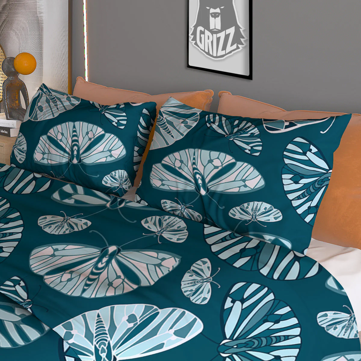Butterfly Turquoise Print Pattern Duvet Cover Bedding Set - Image 3
