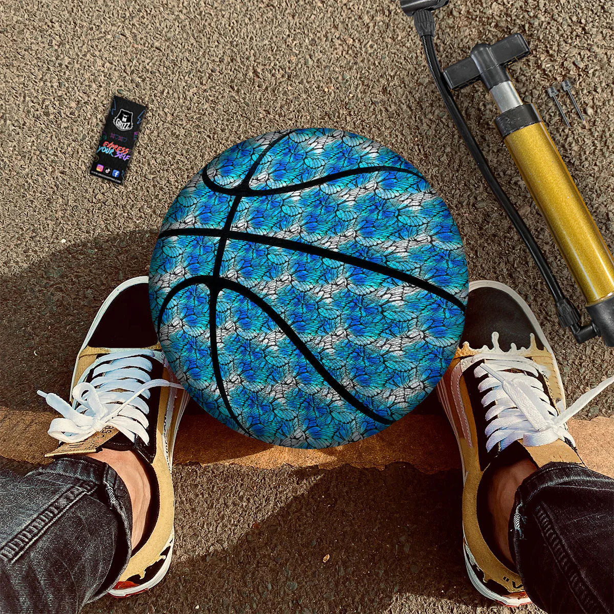 Butterfly Watercolor Blue Print Pattern Basketball - Image 3