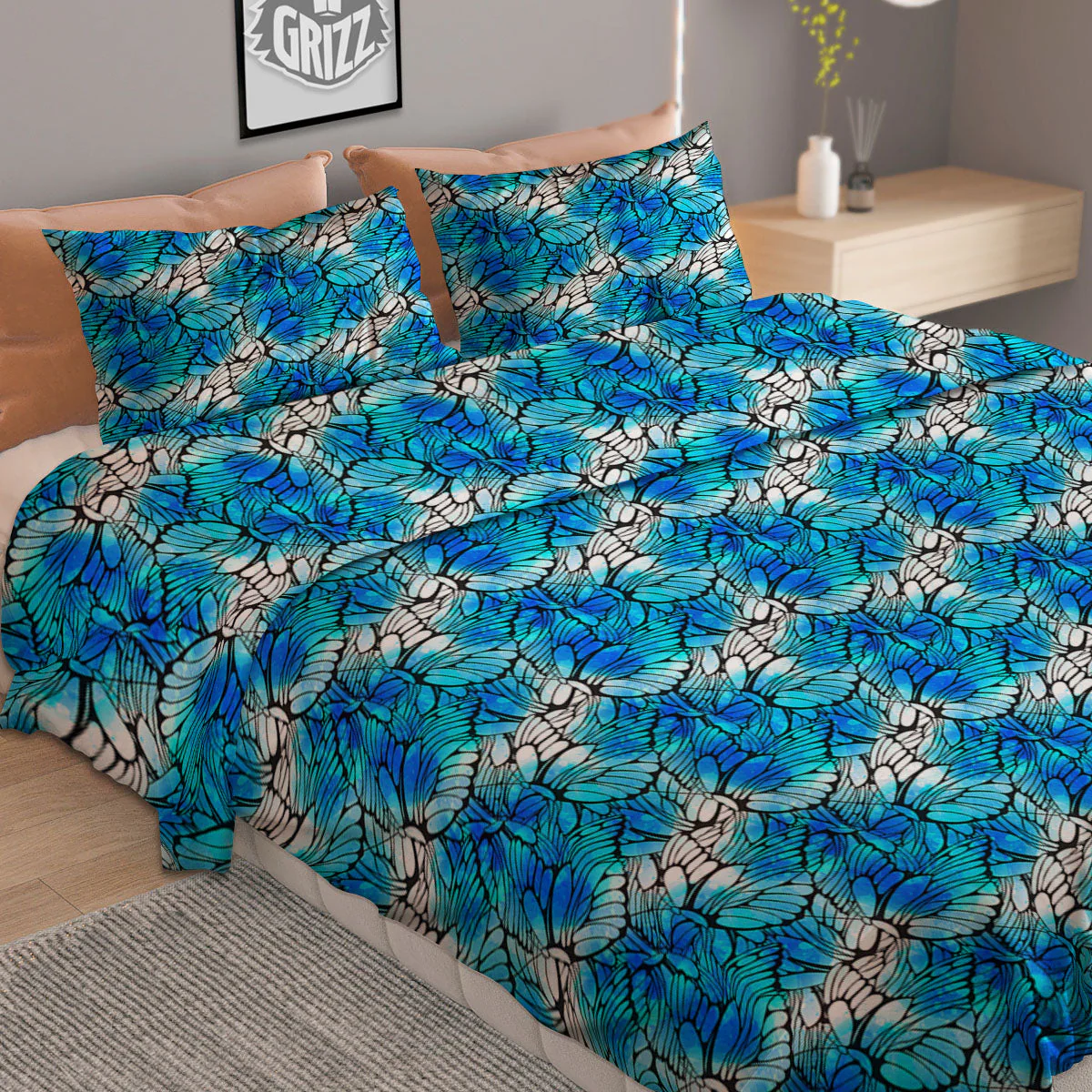 Butterfly Watercolor Blue Print Pattern Duvet Cover Bedding Set - Image 2