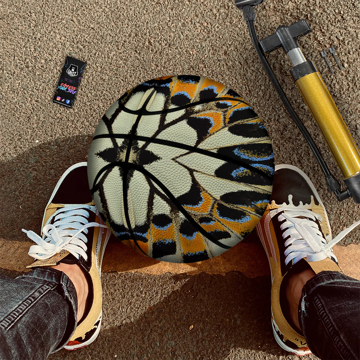Butterfly Wing Skin White Orange Print Basketball - Image 2