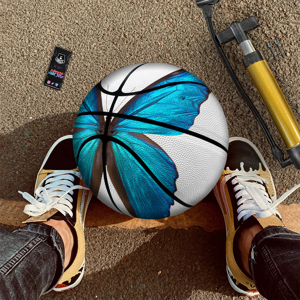 Butterfly Wings Blue Monarch Print Basketball - Image 2