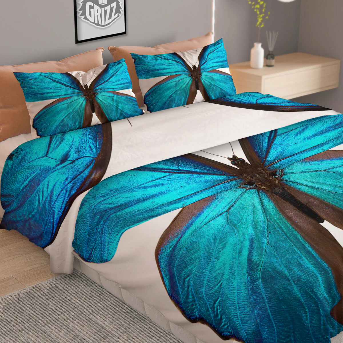 Butterfly Wings Blue Monarch Print Duvet Cover Bedding Set - Image 2