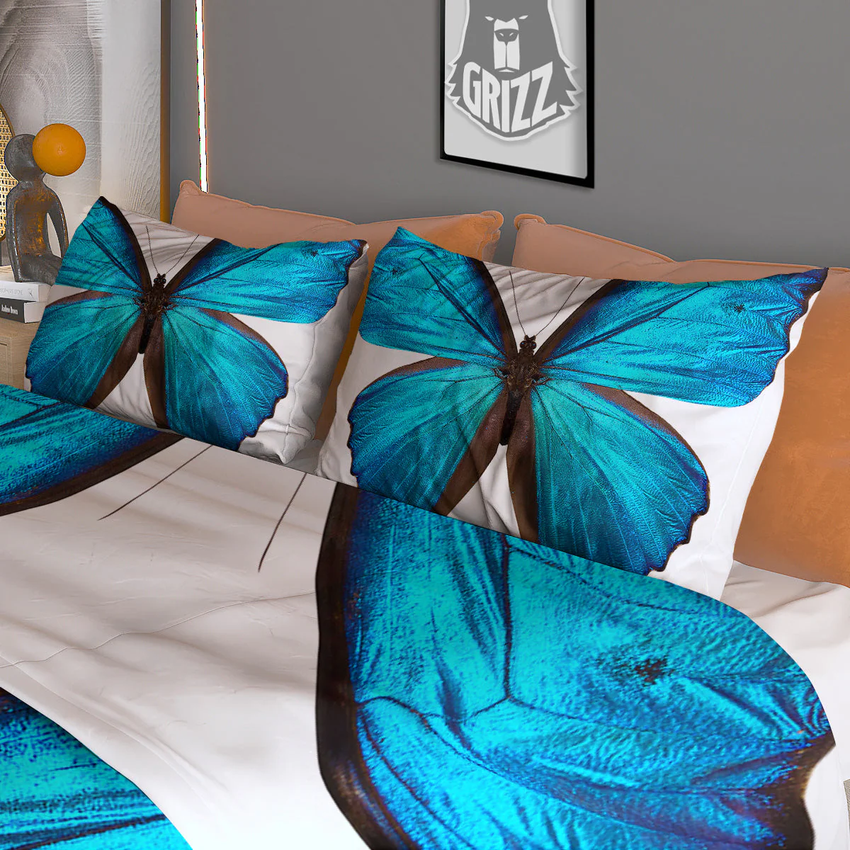 Butterfly Wings Blue Monarch Print Duvet Cover Bedding Set - Image 3