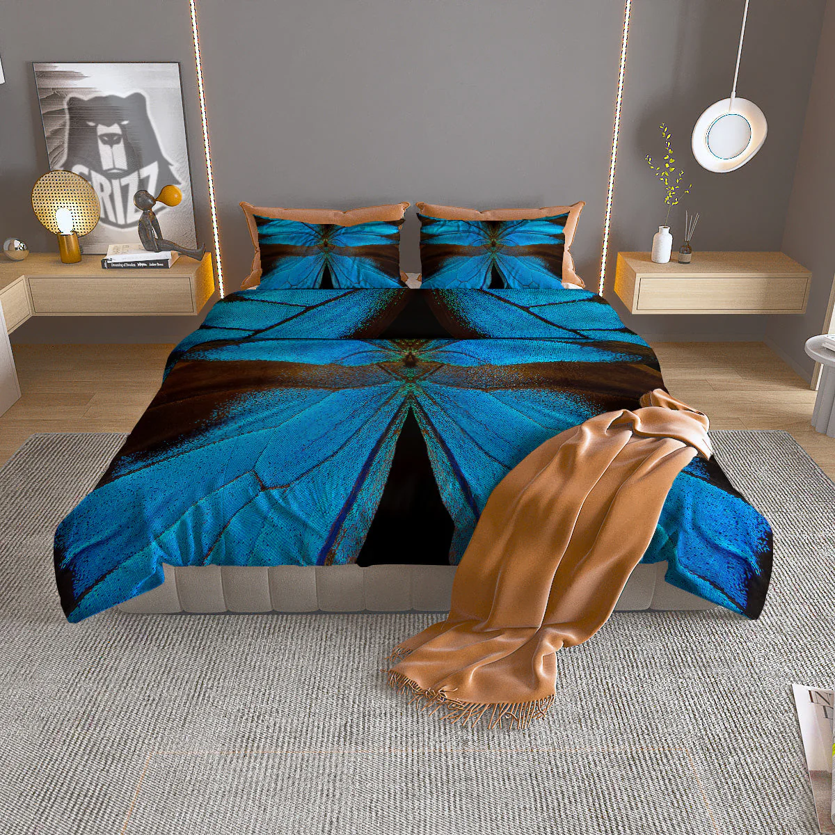 Butterfly Wings Blue Print Duvet Cover Bedding Set