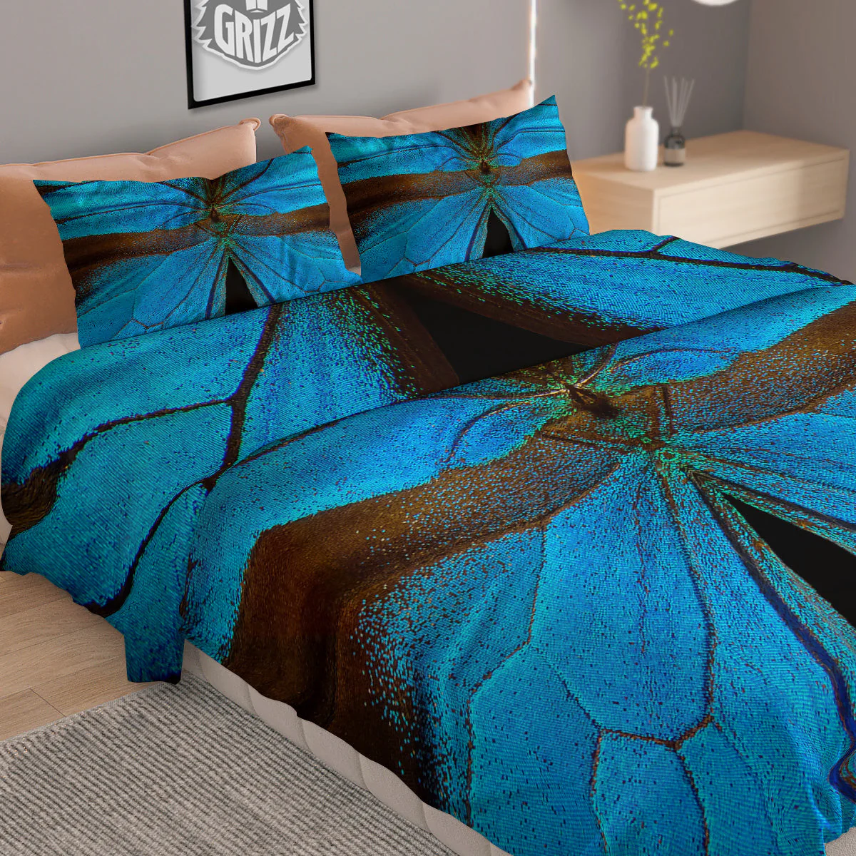 Butterfly Wings Blue Print Duvet Cover Bedding Set - Image 2