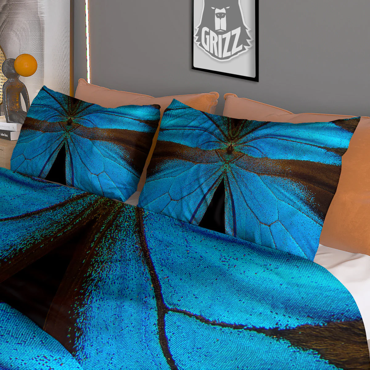 Butterfly Wings Blue Print Duvet Cover Bedding Set - Image 3