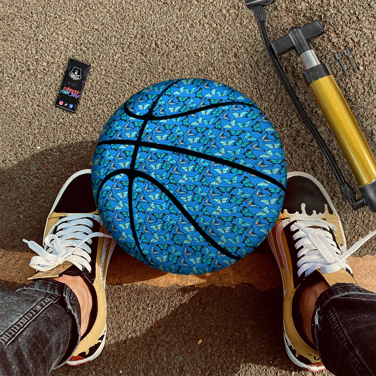 Butterfly Wings Blue Print Pattern Basketball - Image 2