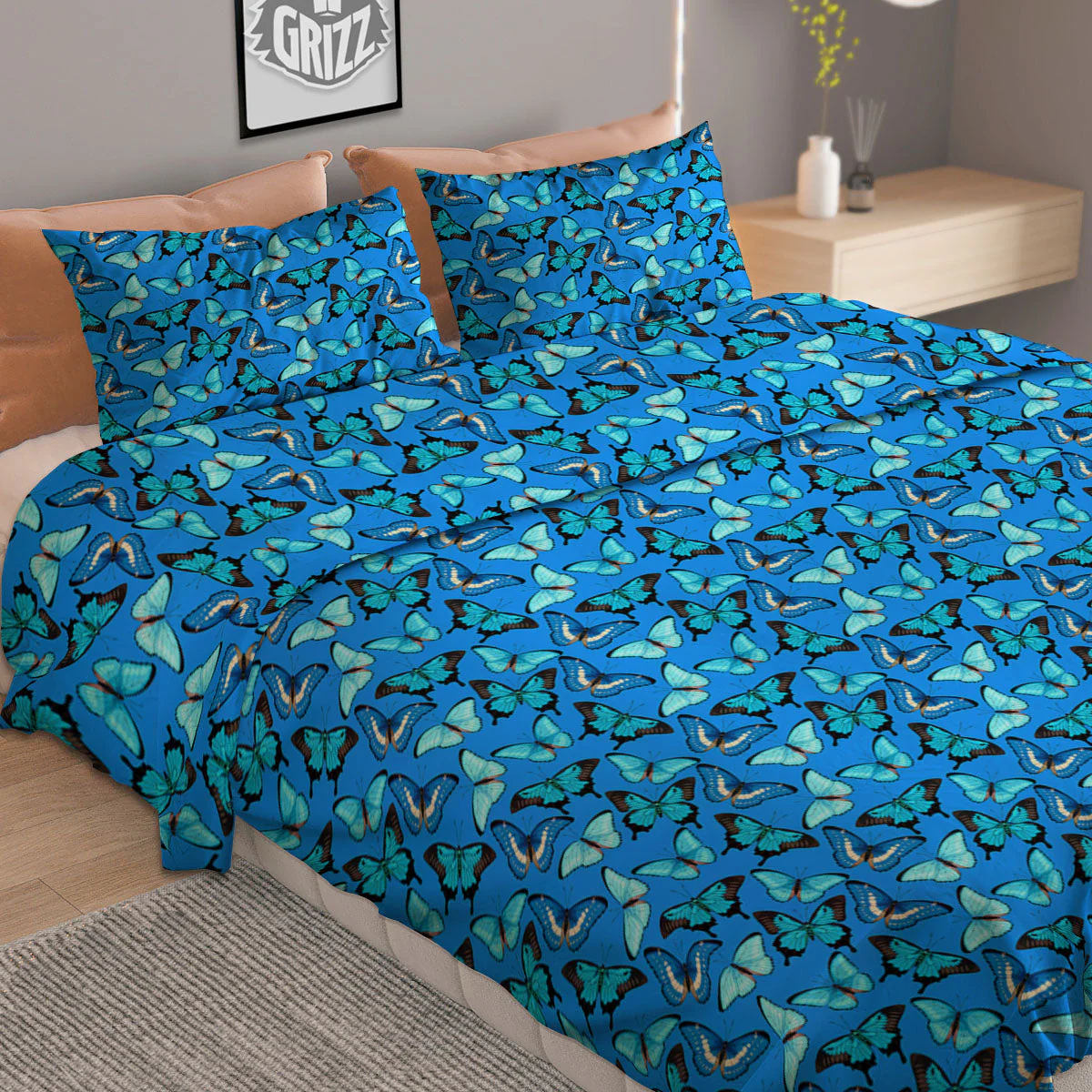 Butterfly Wings Blue Print Pattern Duvet Cover Bedding Set - Image 2