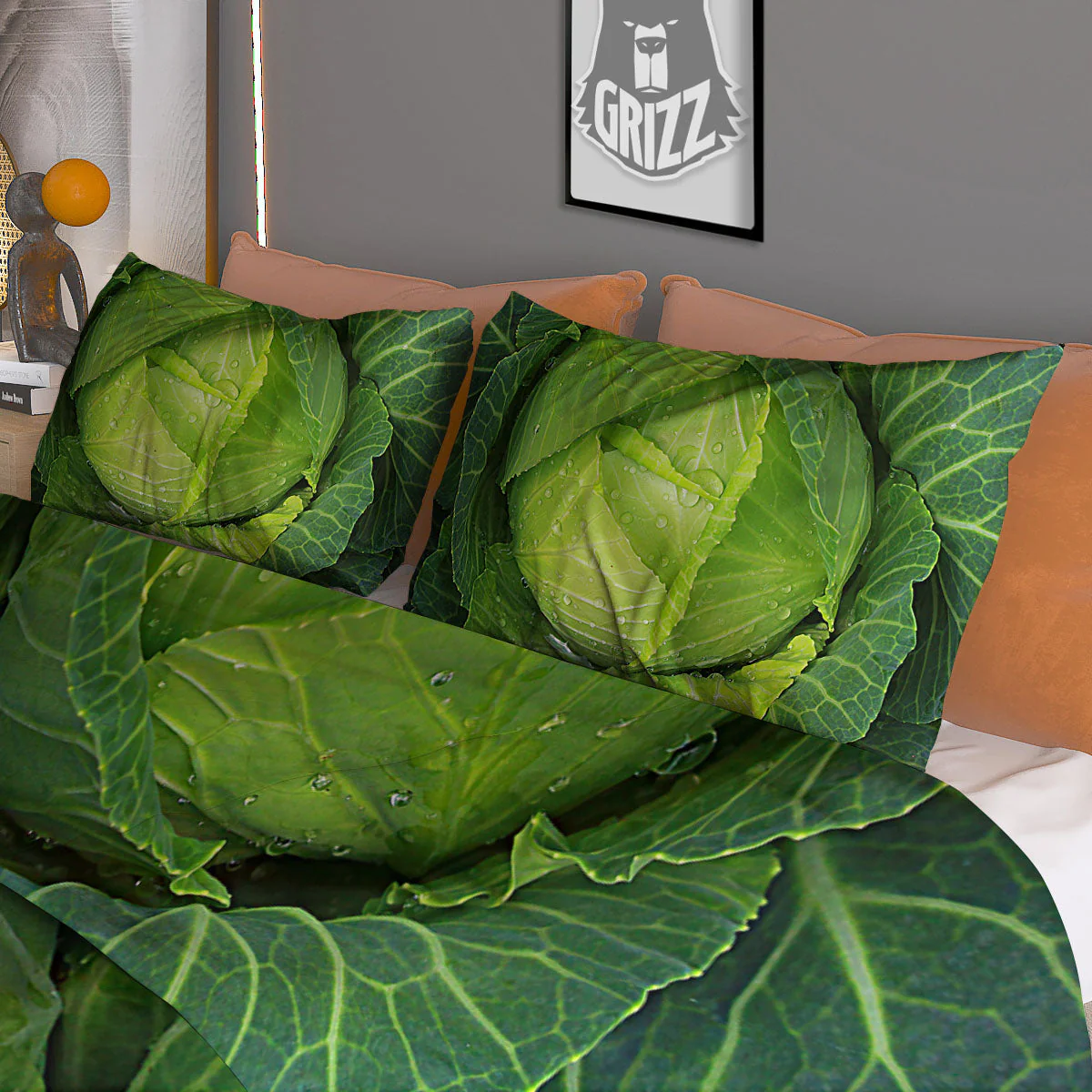 Cabbage Green Print Duvet Cover Bedding Set - Image 3