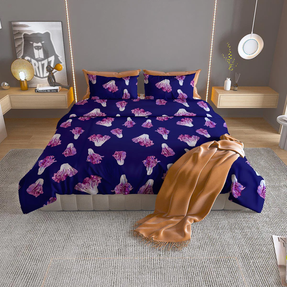 Cabbage Leaves Purple Print Pattern Duvet Cover Bedding Set