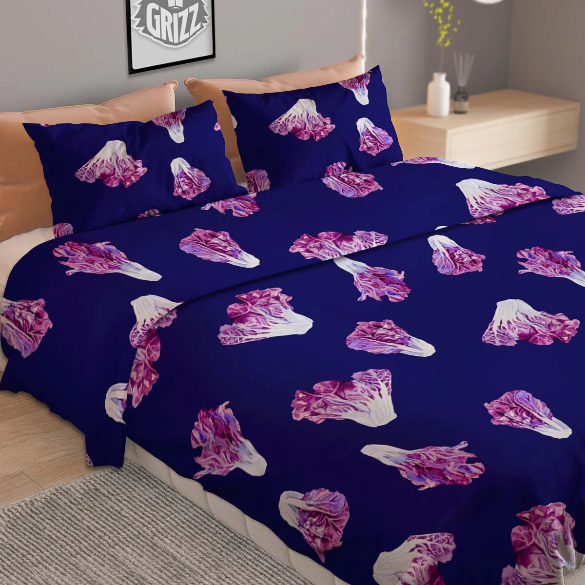 Cabbage Leaves Purple Print Pattern Duvet Cover Bedding Set - Image 2
