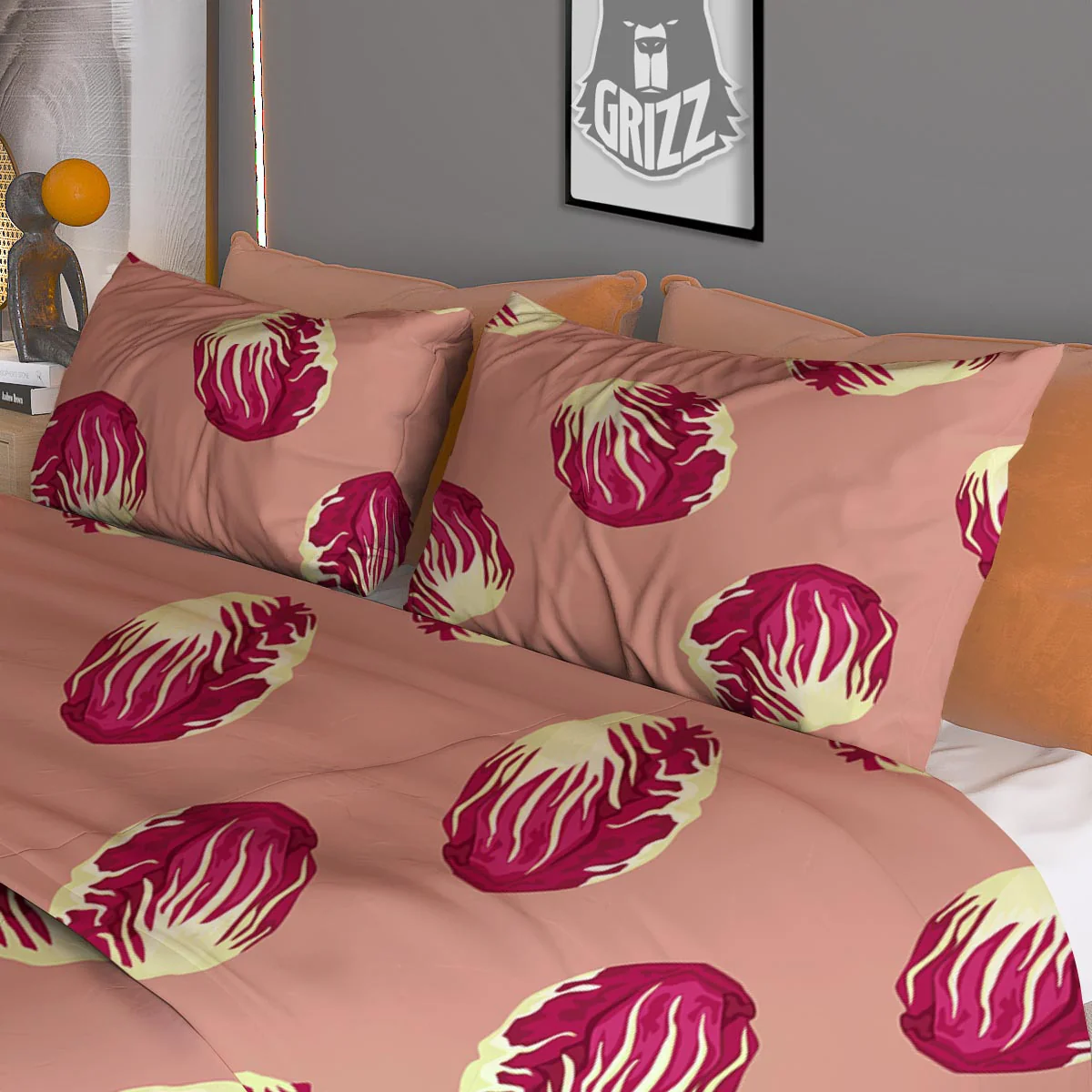 Cabbage Red Print Pattern Duvet Cover Bedding Set - Image 3