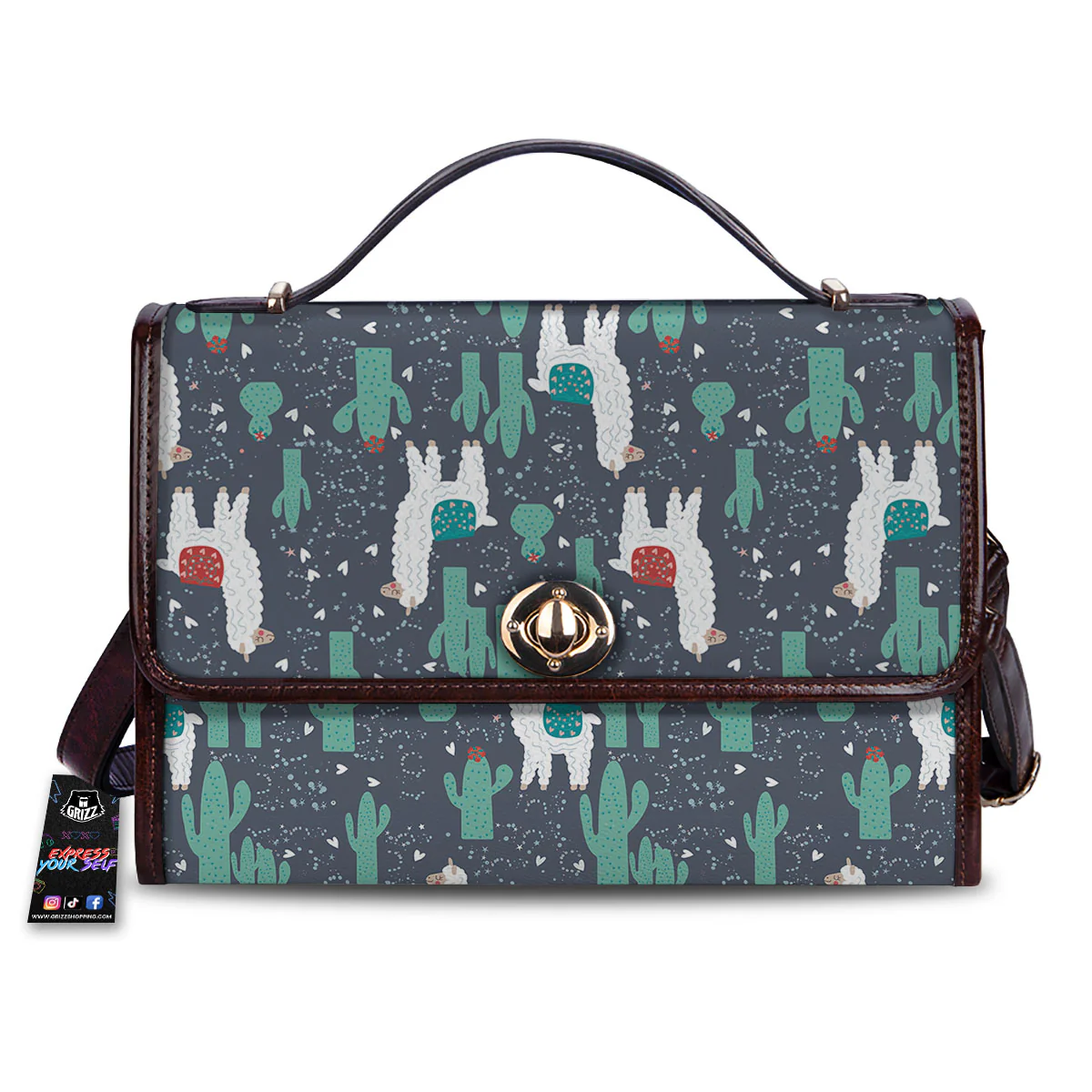 Cactus And Happy Llama Print Pattern Women's Satchel Bag