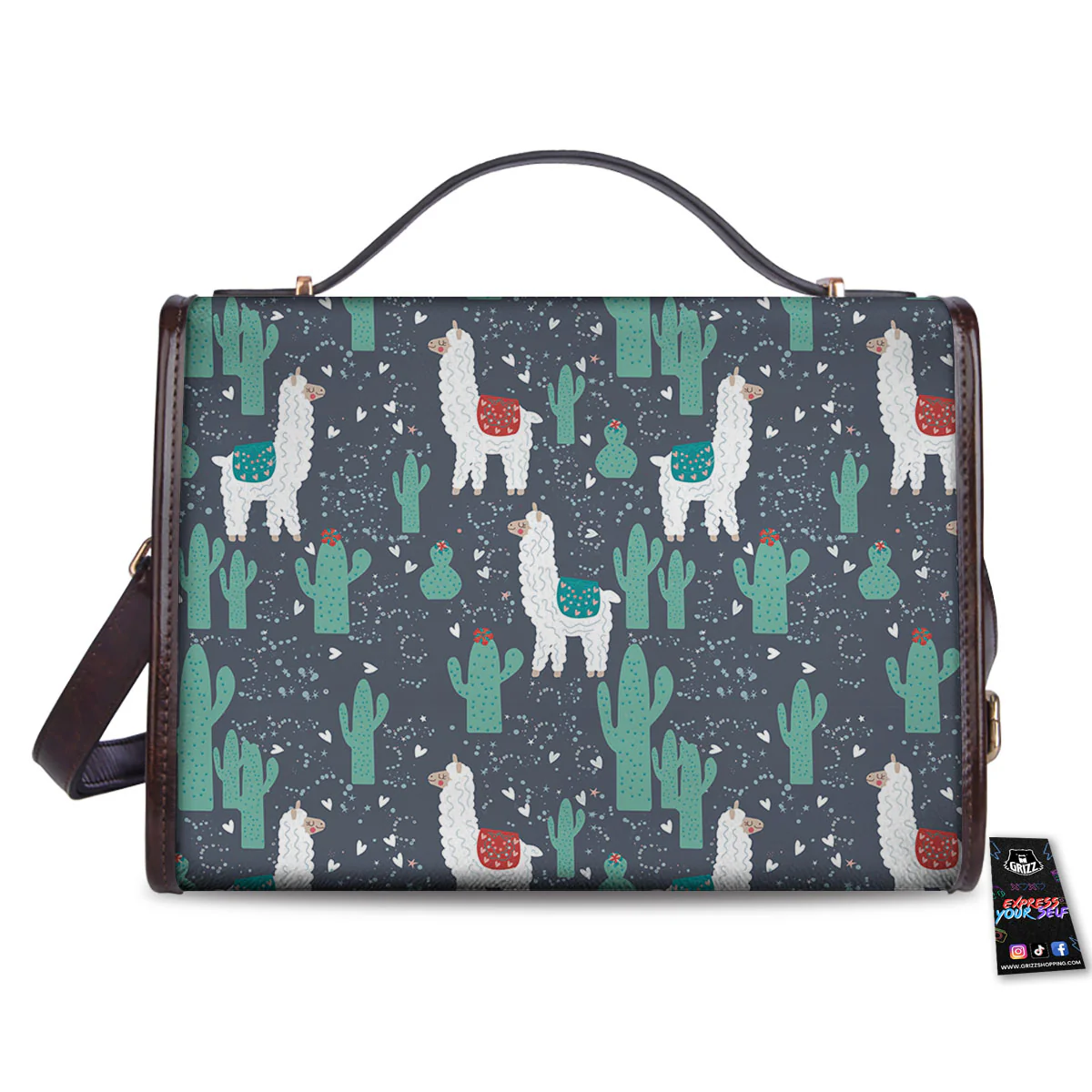Cactus And Happy Llama Print Pattern Women's Satchel Bag - Image 2