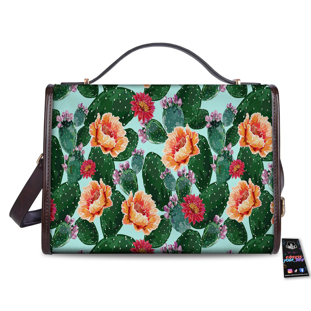 Cactus Blooming Watercolor Print Pattern Women's Satchel Bag - Image 2