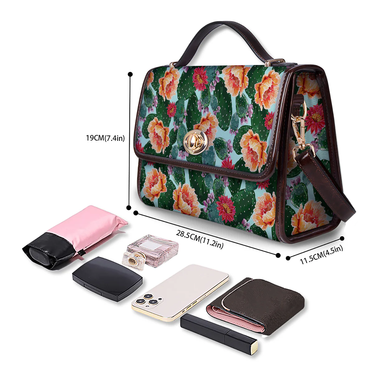 Cactus Blooming Watercolor Print Pattern Women's Satchel Bag - Image 4